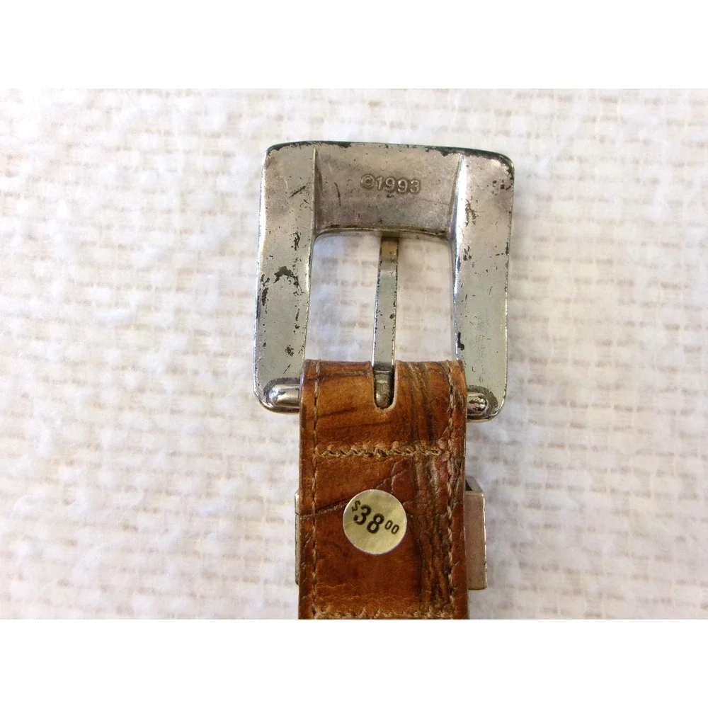 Vintage Onyx 1993 Brown Crocodile Embossed Leather Western Belt Silver Tip 40